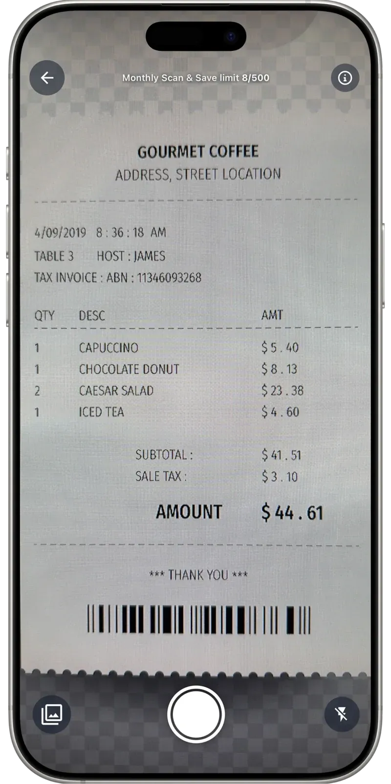 Receni receipt capture on mobile